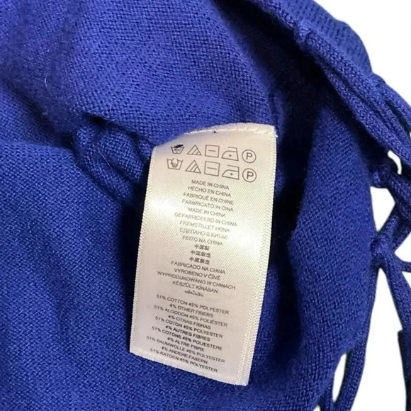 Michael Kors Women's OX Amalfi Blue Cowl Neck Long Sleeve Fringe Sweater Size L - Picture 11 of 12